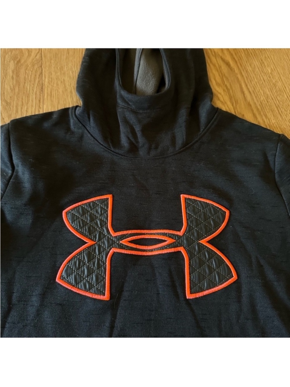 Under Armour Grey Hoodie with Orange-Trim Logo Patch Cold Gear